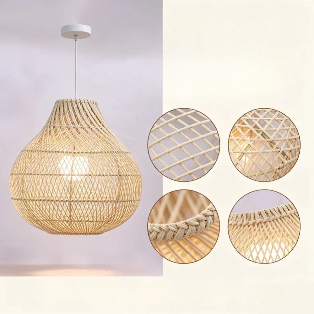 Handgeflochtene Rattan-Pendelleuchte im Tropfendesign