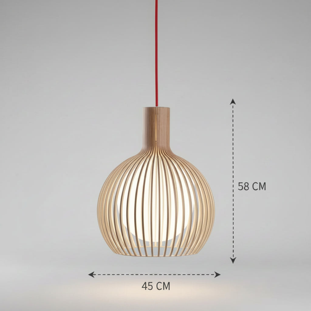 Handgefertigte Vogelkäfig-Pendelleuchte aus Holz