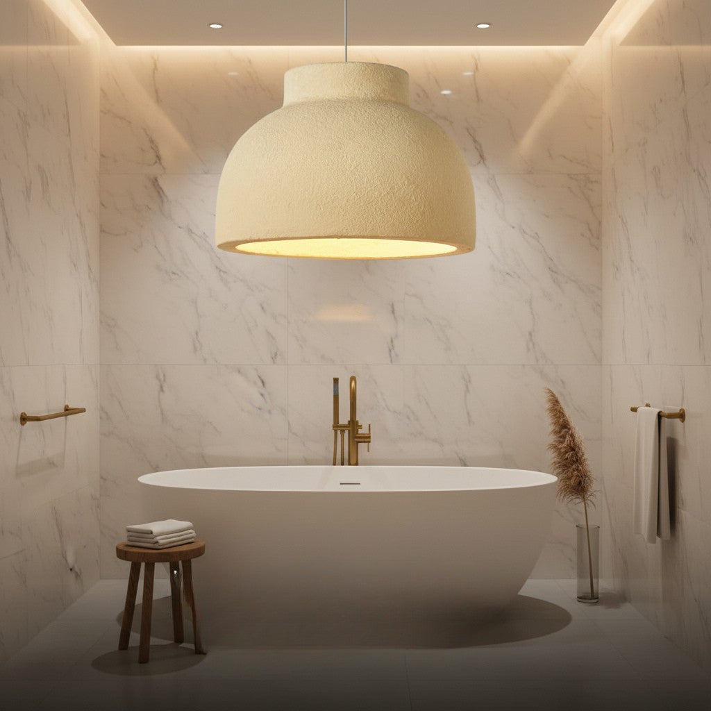 Wabi-Sabi Beton-Pendelleuchte in Schalenform