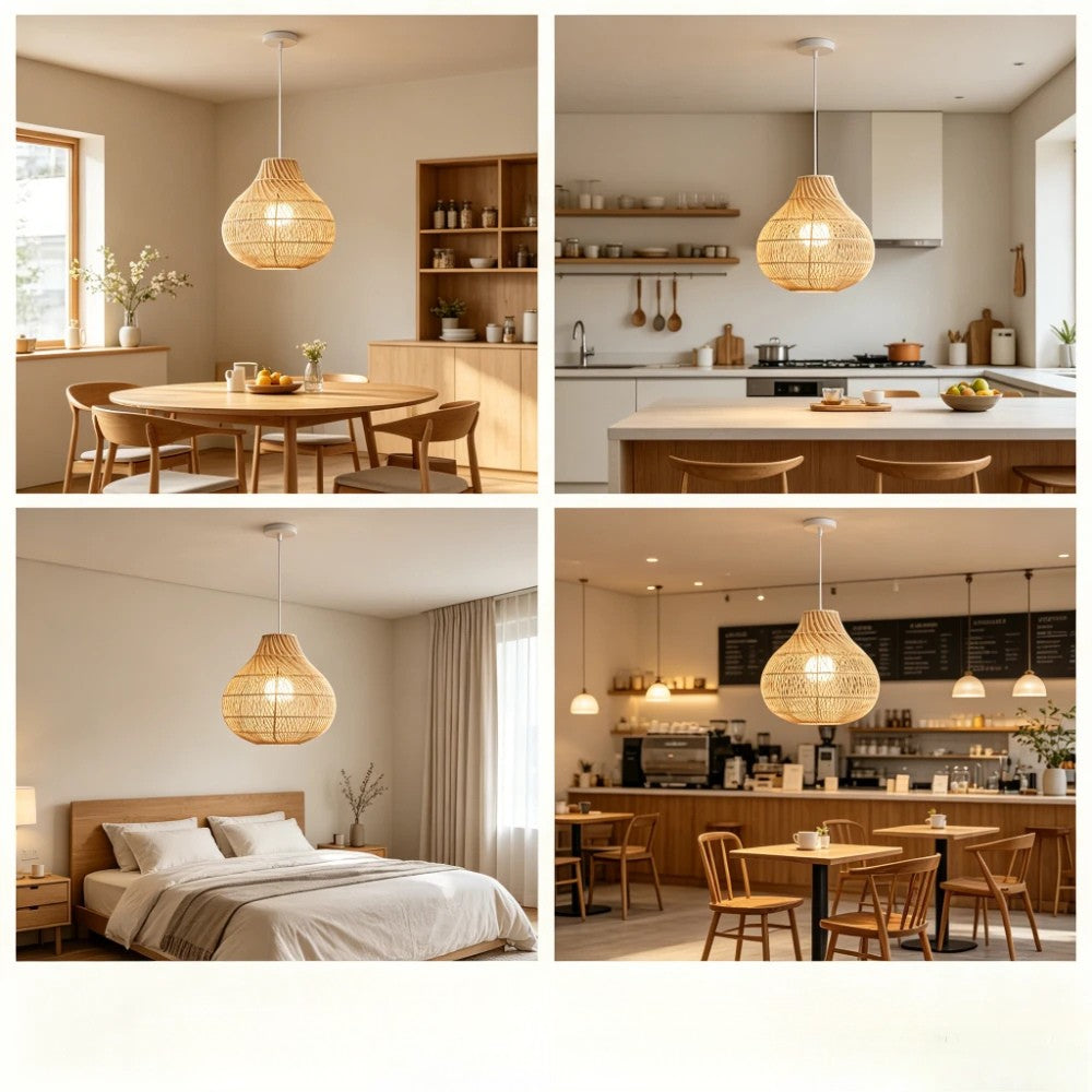 Handgeflochtene Rattan-Pendelleuchte im Tropfendesign