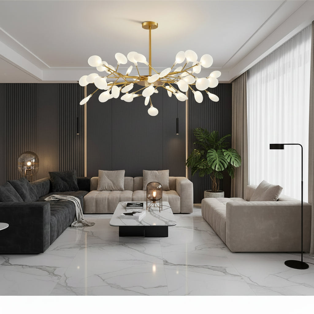 Luxuriöser LED-Kronleuchter mit Goldenen Lichtarmen