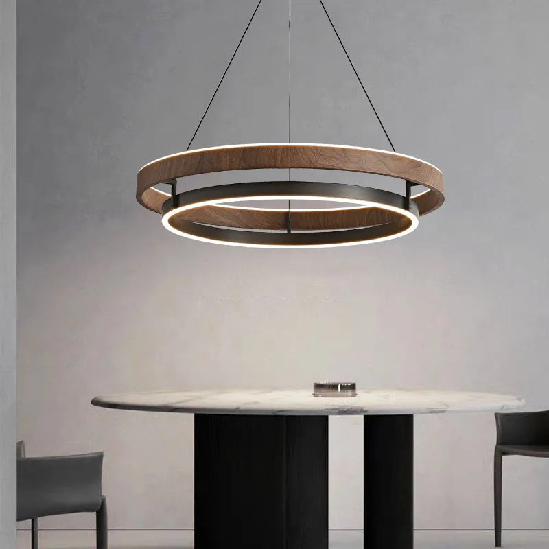 Italienische Designer-Pendelleuchte aus Walnuss und Metall