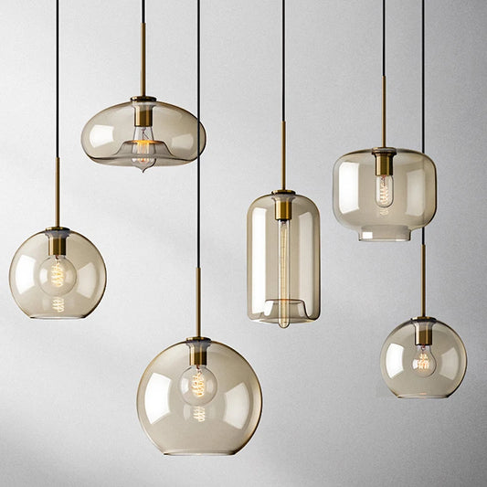 Nordische Glas-Pendelleuchte in Cognac-Tönen