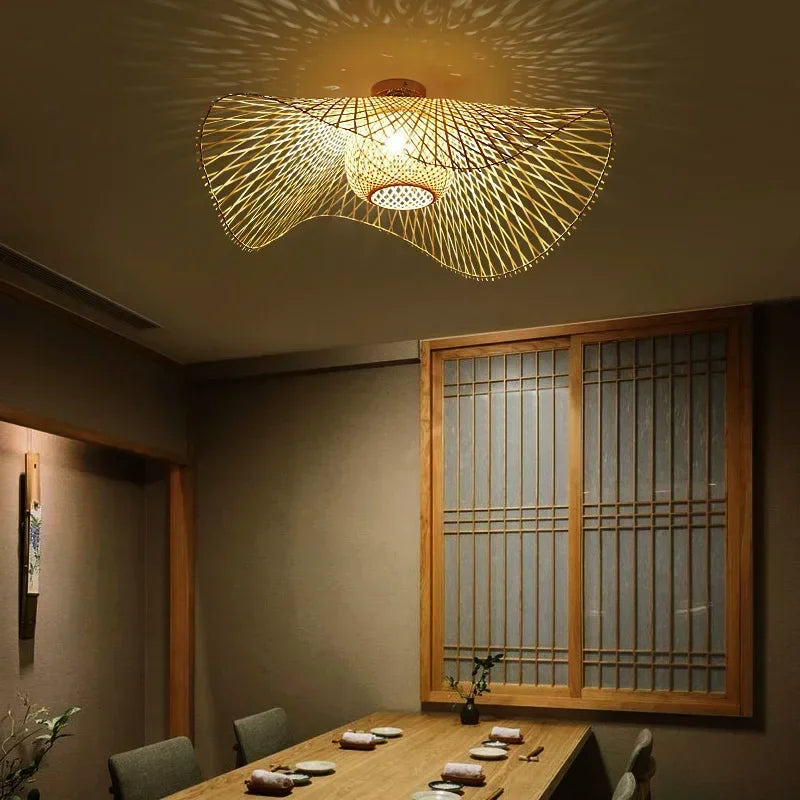 Japanische Bambus-Pendelleuchte im Wabi-Sabi-Stil