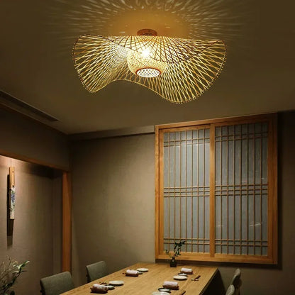 Japanische Bambus-Pendelleuchte im Wabi-Sabi-Stil
