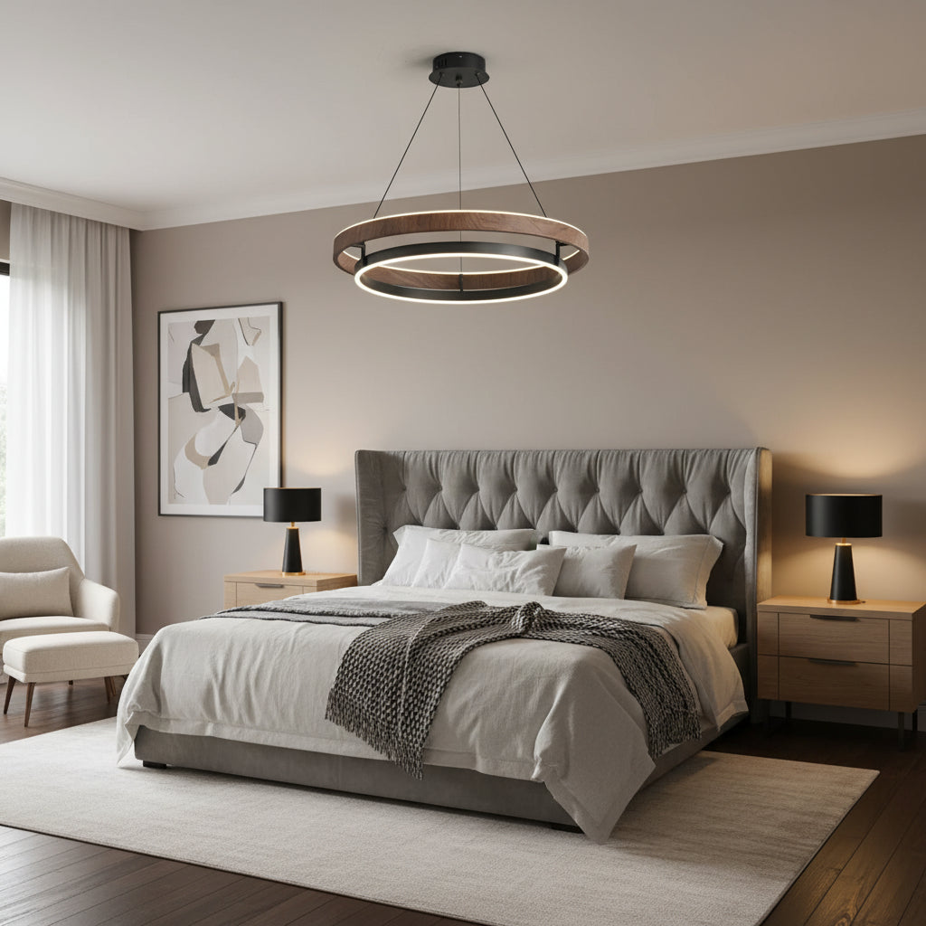 Italienische Designer-Pendelleuchte aus Walnuss und Metall