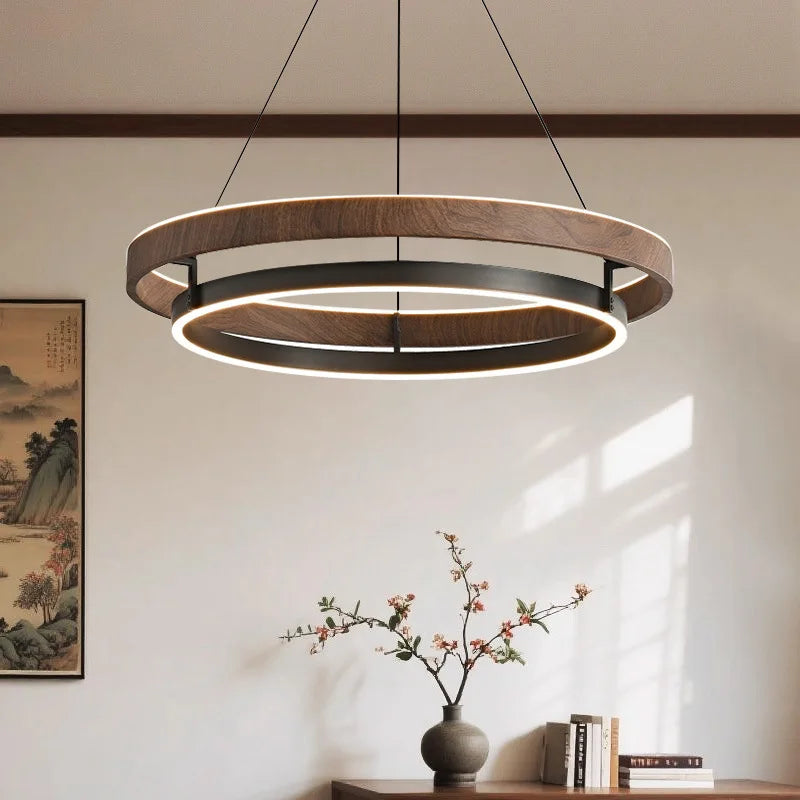 Italienische Designer-Pendelleuchte aus Walnuss und Metall