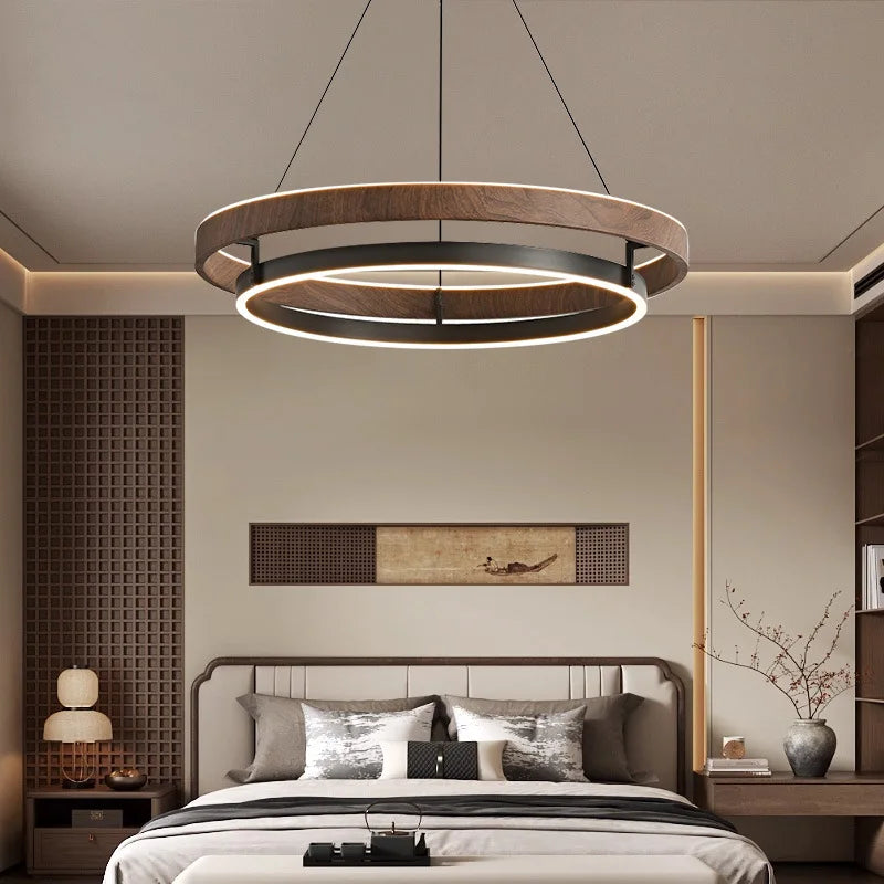 Italienische Designer-Pendelleuchte aus Walnuss und Metall