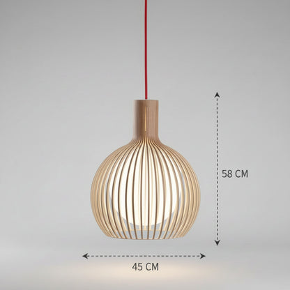 Handgefertigte Vogelkäfig-Pendelleuchte aus Holz