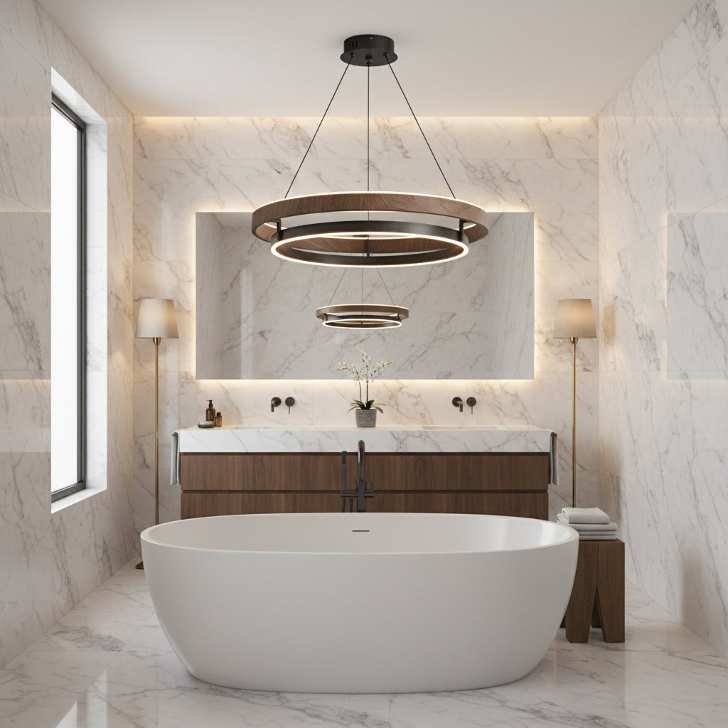 Italienische Designer-Pendelleuchte aus Walnuss und Metall