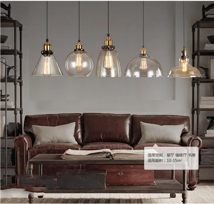 Nordische Glas-Pendelleuchte im Industrial-Vintage-Stil