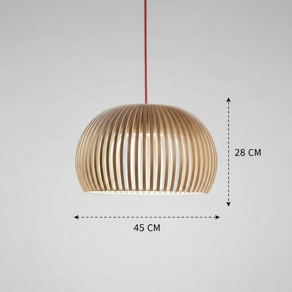 Handgefertigte Vogelkäfig-Pendelleuchte aus Holz