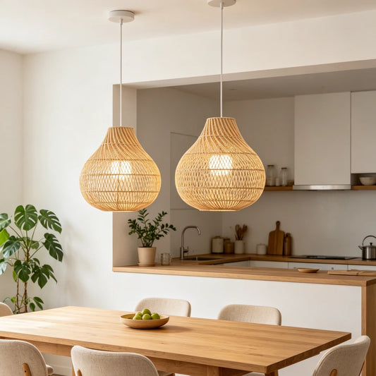 Handgeflochtene Rattan-Pendelleuchte im Tropfendesign