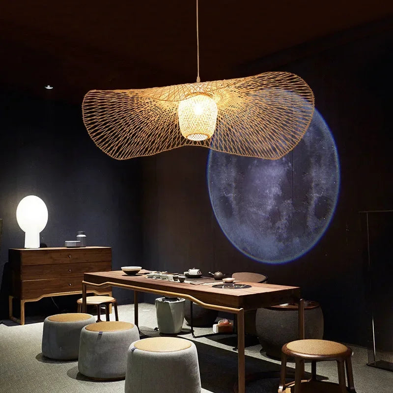 Japanische Bambus-Pendelleuchte im Wabi-Sabi-Stil