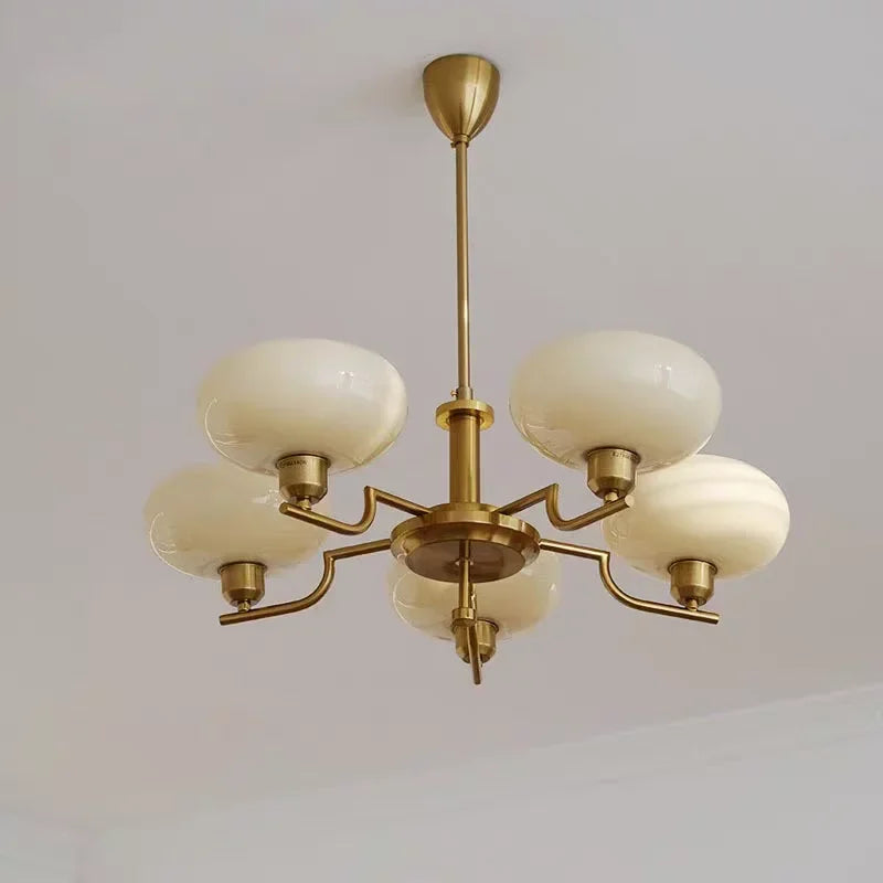 Vintage Kronleuchter mit Glasschirmen im Jugendstil