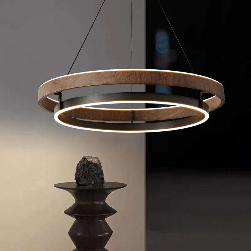 Italienische Designer-Pendelleuchte aus Walnuss und Metall