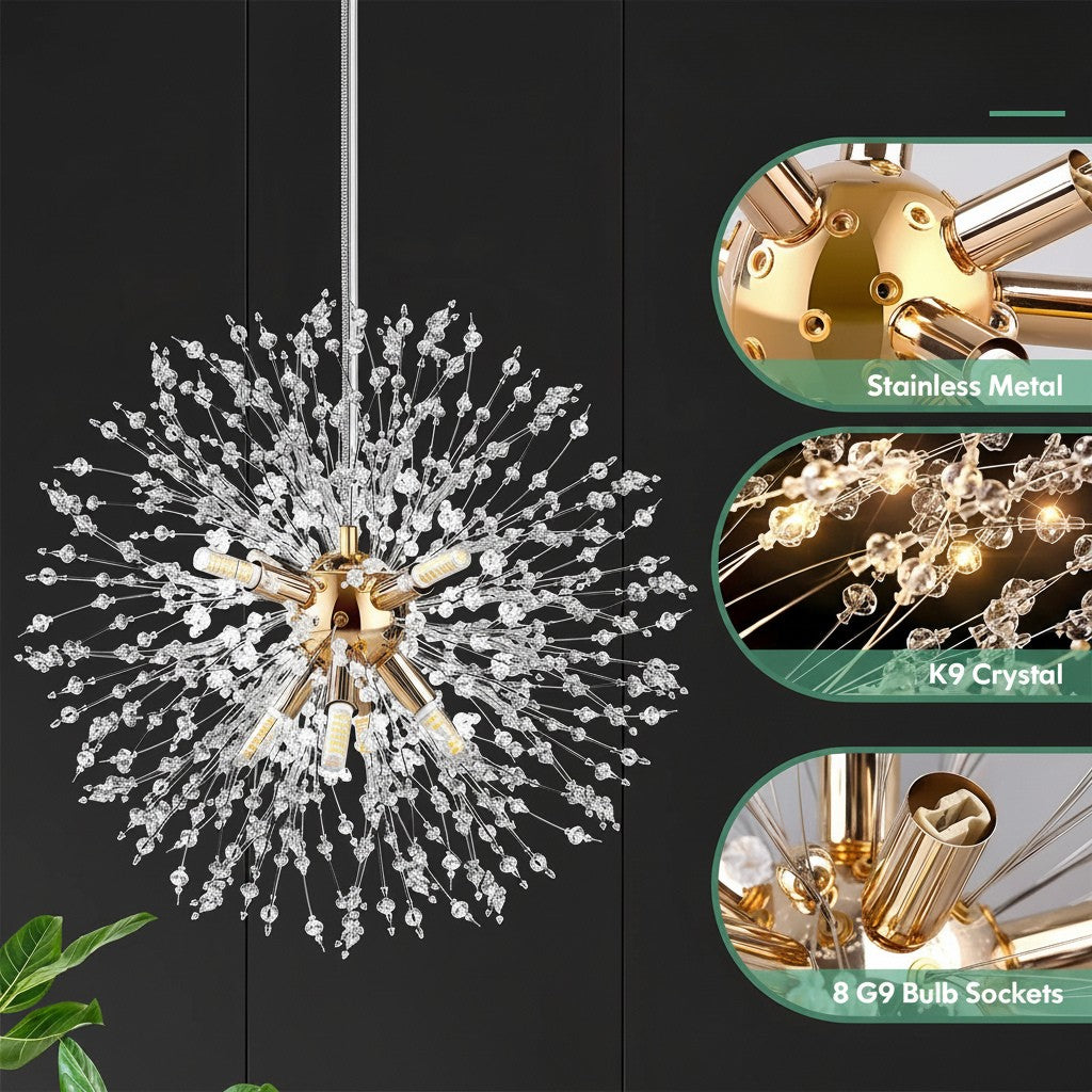 Kristall-Deckenleuchte Pusteblume mit LED